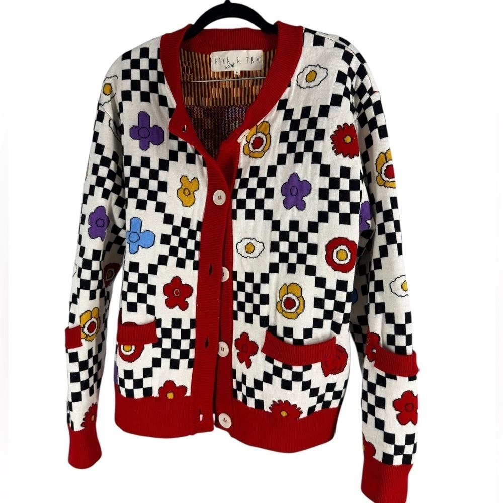 Kina and Tam bright sweater cardigan medium pop art